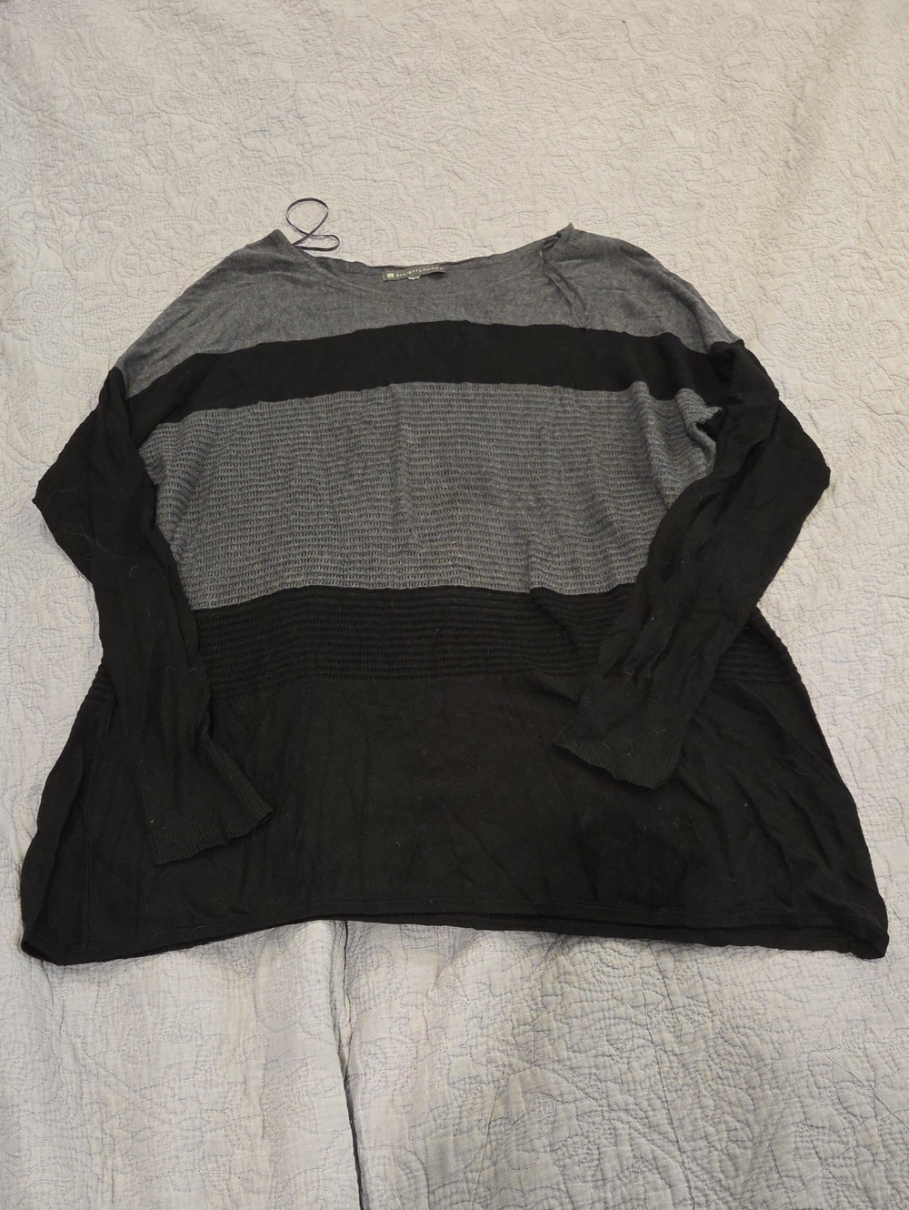 Elliott Lauren Black & Grey Striped Colorblock Knit Pullover Sweater - Size XL!
